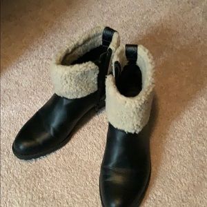 Black leather with beige faux at the top boots